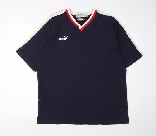 Puma Men's Blue V-Neck T-Shirt, Size L, Casual Wear