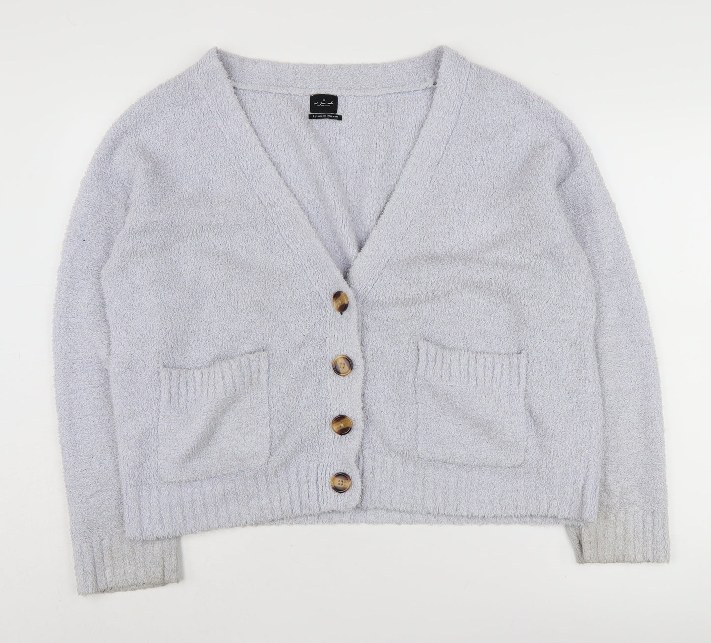 Out From Under Women's Grey Cardigan, S, V-Neck, Button