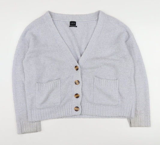 Out From Under Women's Grey Cardigan, S, V-Neck, Button