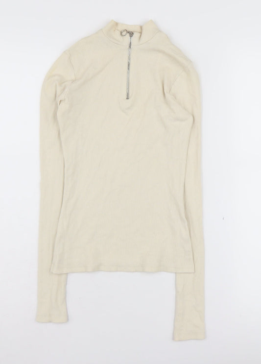Pull&Bear Beige Women's Henley Sweatshirt Size 8
