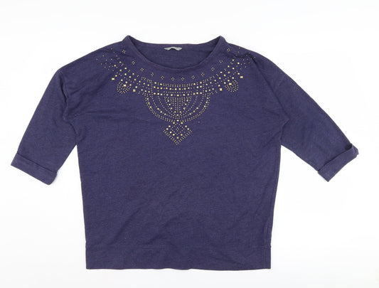 Marks and Spencer Women's Blue Studded T-Shirt Size 12