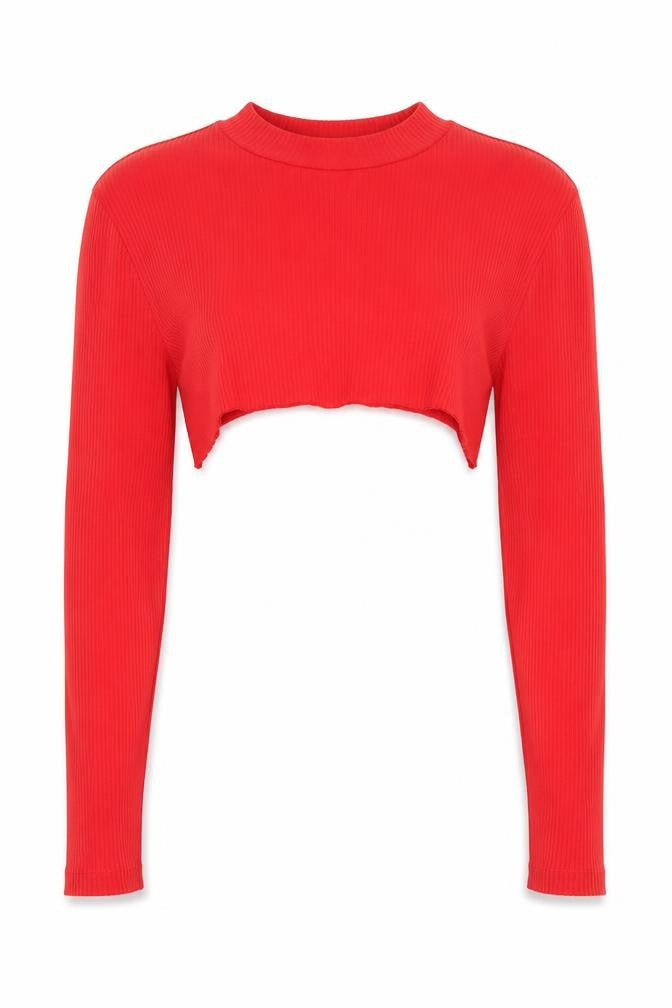 Vero Moda Women's Red Cropped Top, Size 12, Long Sleeve