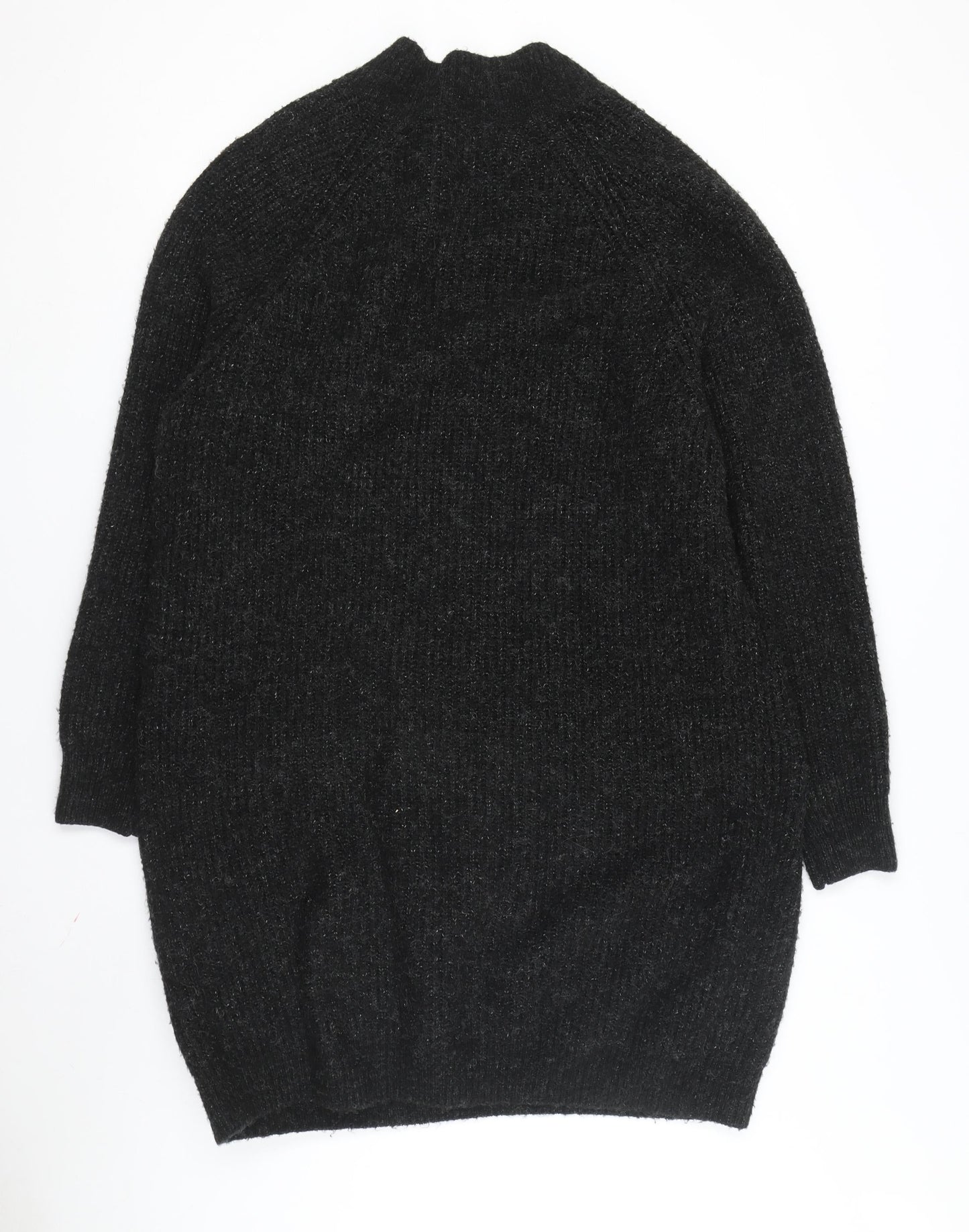Zara Womens Black Knit Jumper Dress Size S Casual V-Neck