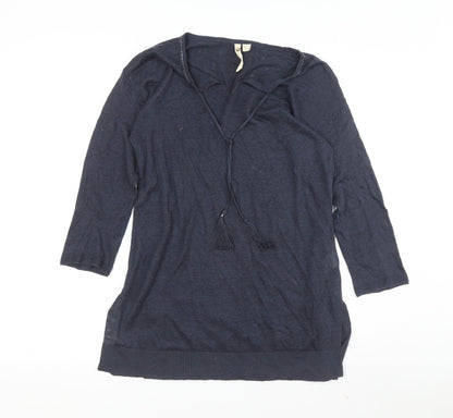 White Stuff Women's Blue Wool Tunic Jumper, Size 8, V-Neck