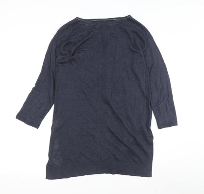 White Stuff Women's Blue Wool Tunic Jumper, Size 8, V-Neck