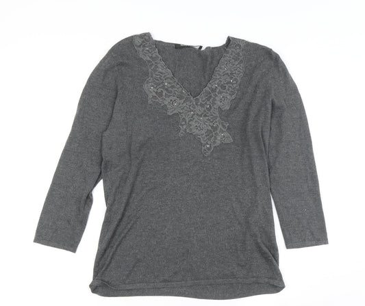 Betty Barclay Women's Grey V-Neck Lace Accent Jumper