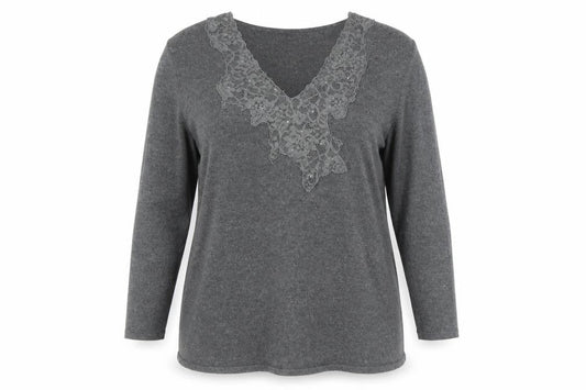 Betty Barclay Women's Grey V-Neck Lace Accent Jumper