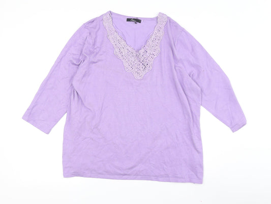 Bm Collection Women's Purple Crochet V-Neck Top - L