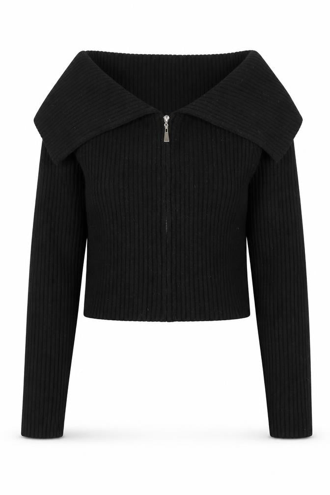 Bershka Women's Black Collared Full Zip Jumper L