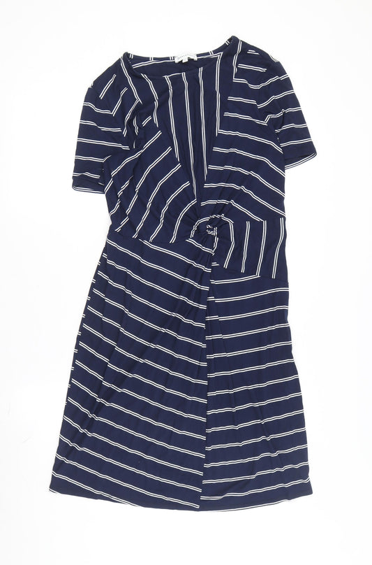 Warehouse Women’s Blue Striped Wrap Dress Size 14