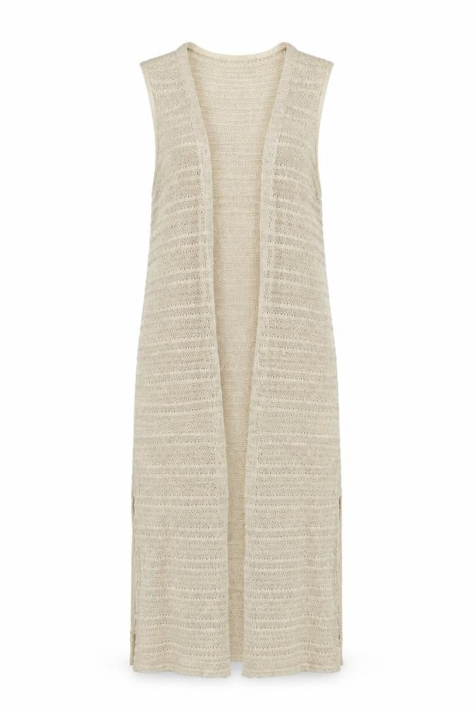 New Look Women's Beige Open-Knit Sleeveless Vest S