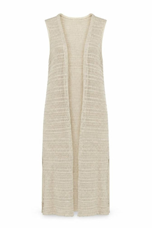 New Look Women's Beige Open-Knit Sleeveless Vest S
