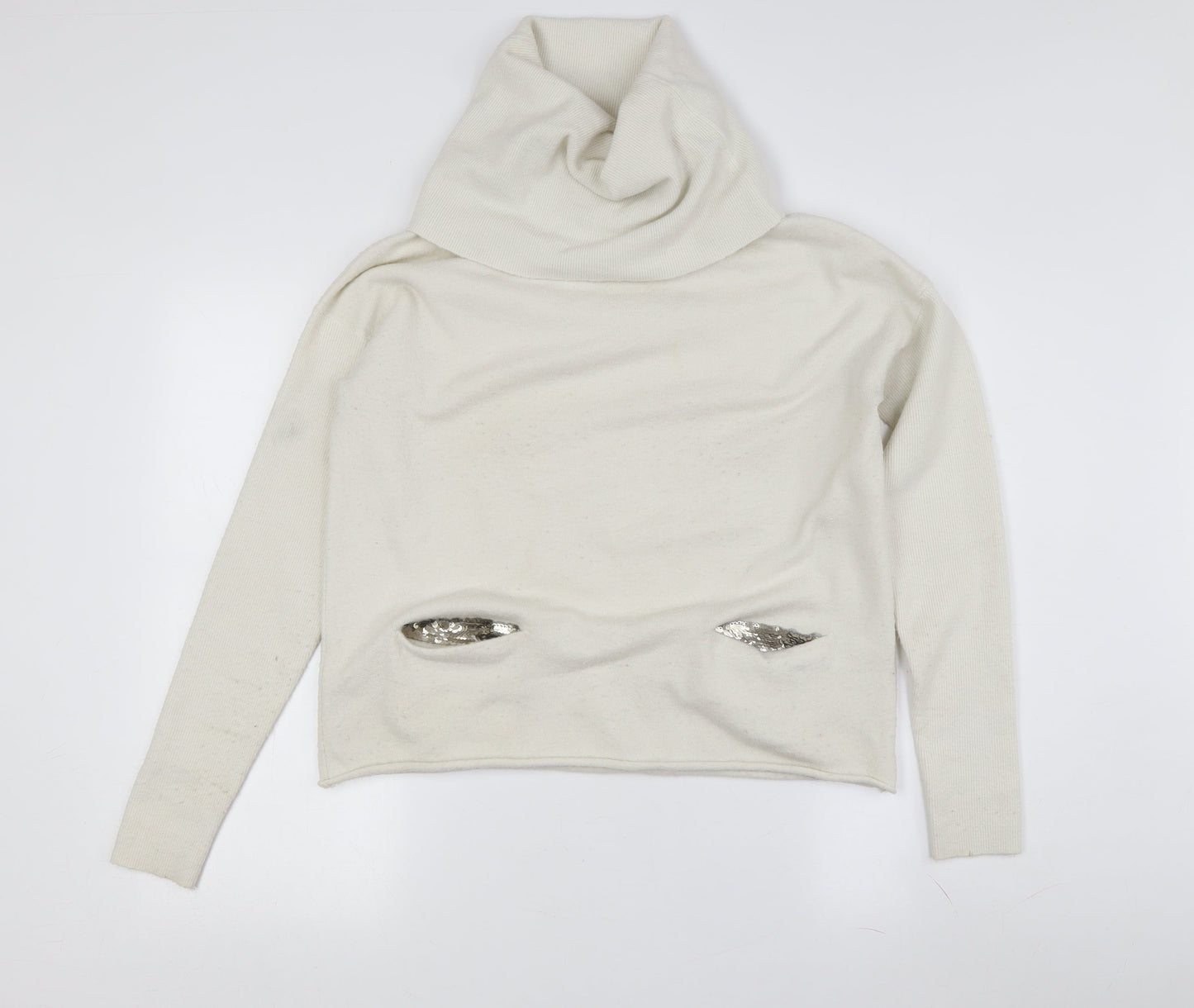Tuzzi Women's White Cowl Neck Pullover Jumper, Size 8