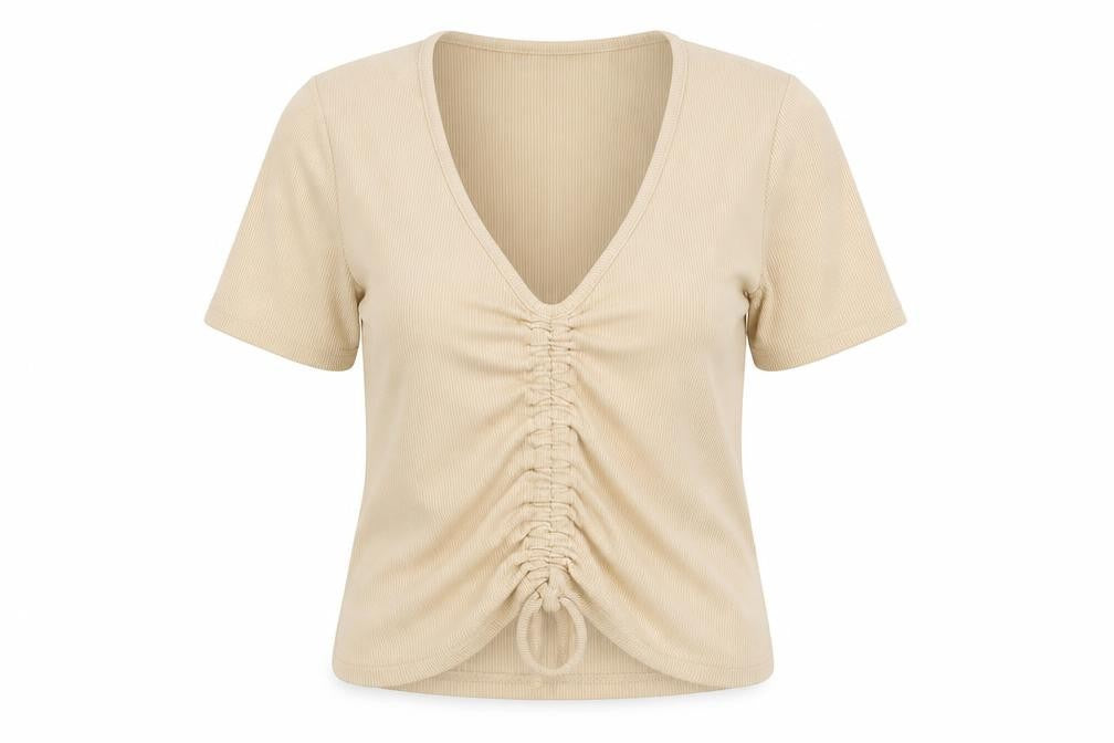Threadbare Women's Beige V-Neck Basic T-Shirt Size 10
