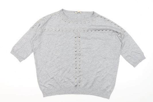 Phase Eight Women's Grey Pullover Jumper, Size 10, Studded