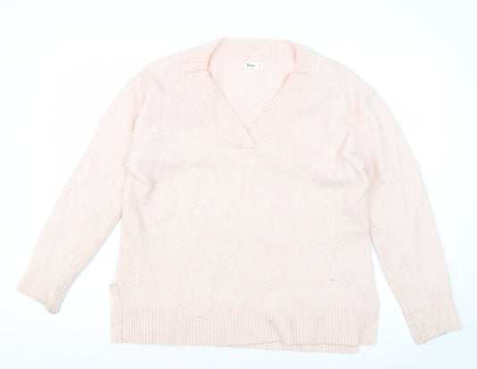 Yerse Women's Pink V-Neck Pullover Size S Jumper