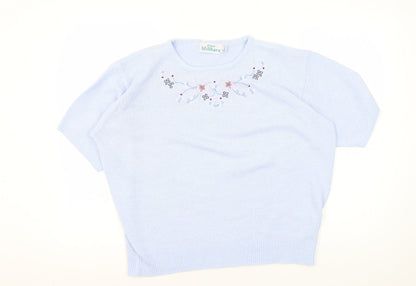 Additional front view of Honor Millburn Women's Blue Floral Knit Pullover L