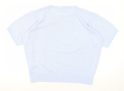 Back view of Honor Millburn Women's Blue Floral Knit Pullover L