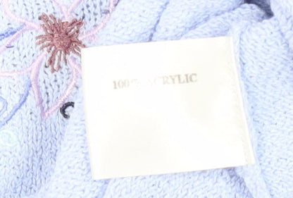Close-up detail of Honor Millburn Women's Blue Floral Knit Pullover L