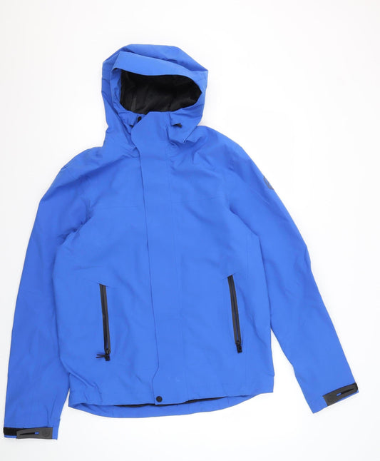 M&S Men's Blue Waterproof Rain Coat, Size S, Hooded