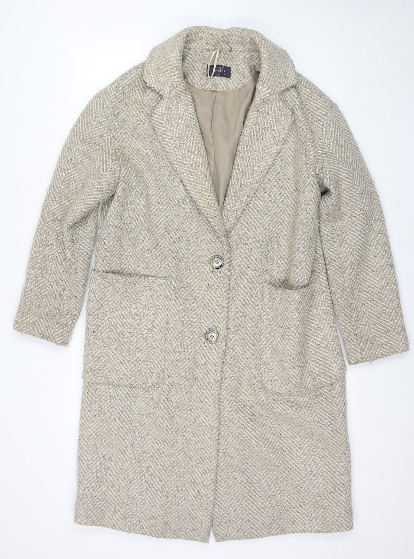 Marks and Spencer Women's Beige Herringbone Overcoat Size 12