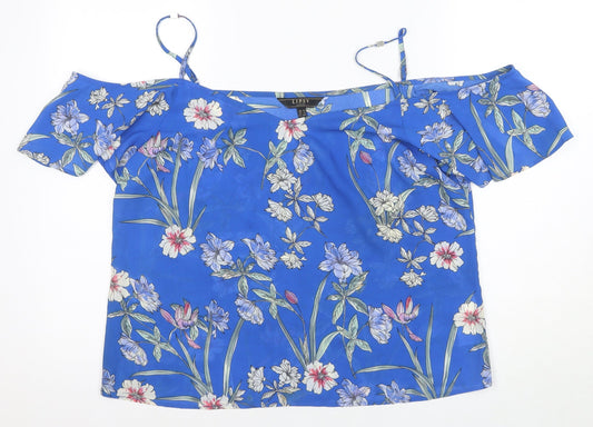 Lipsy Women's Blue Floral Off-Shoulder Blouse - Size 16