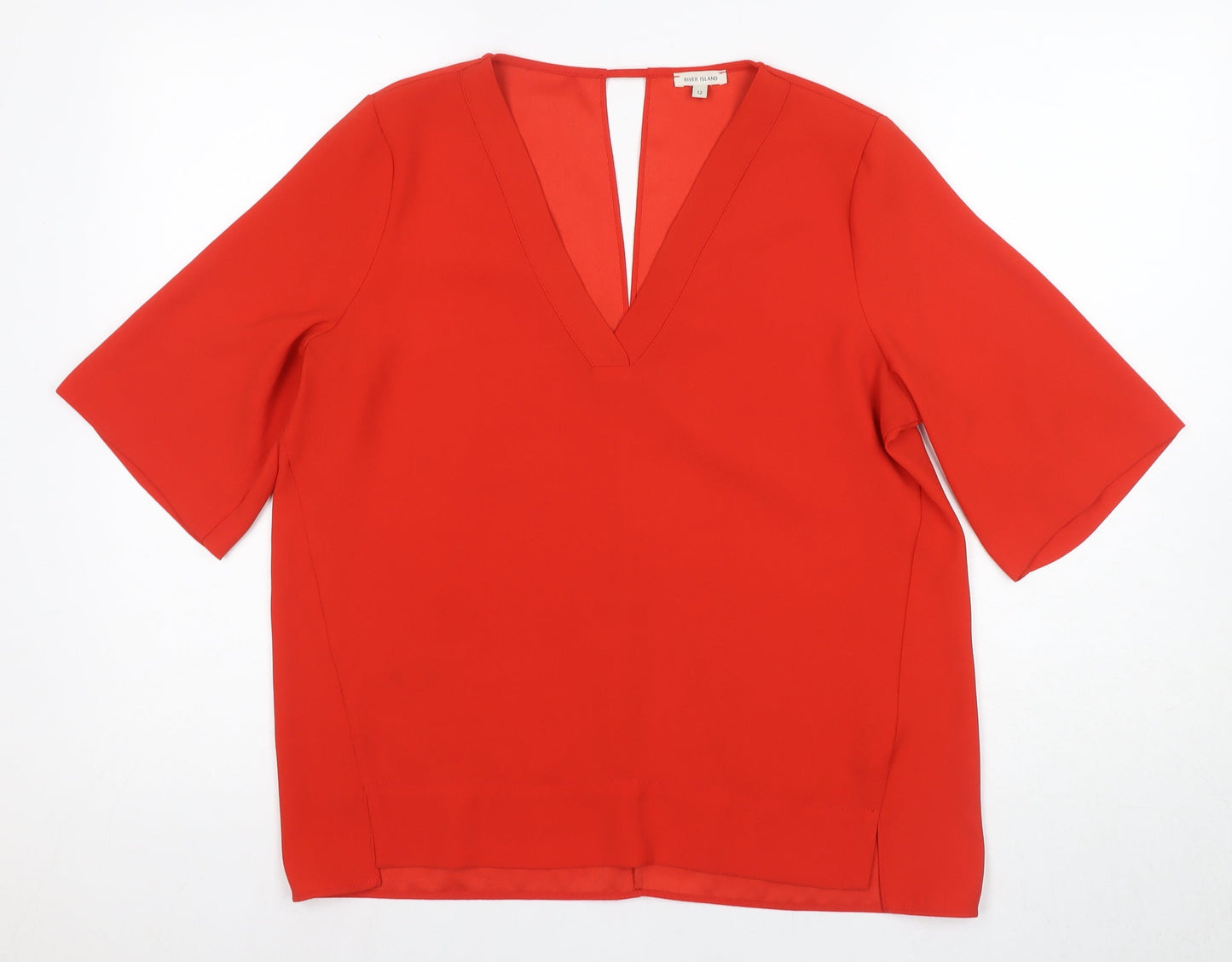 River Island Women's Red Basic V-Neck Blouse Size 12