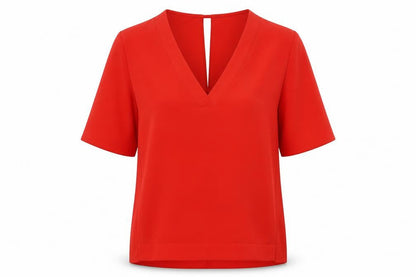 River Island Women's Red Basic V-Neck Blouse Size 12