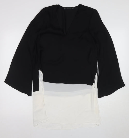 Zara Women's Black V-Neck Blouse, Size S, Elegant Style