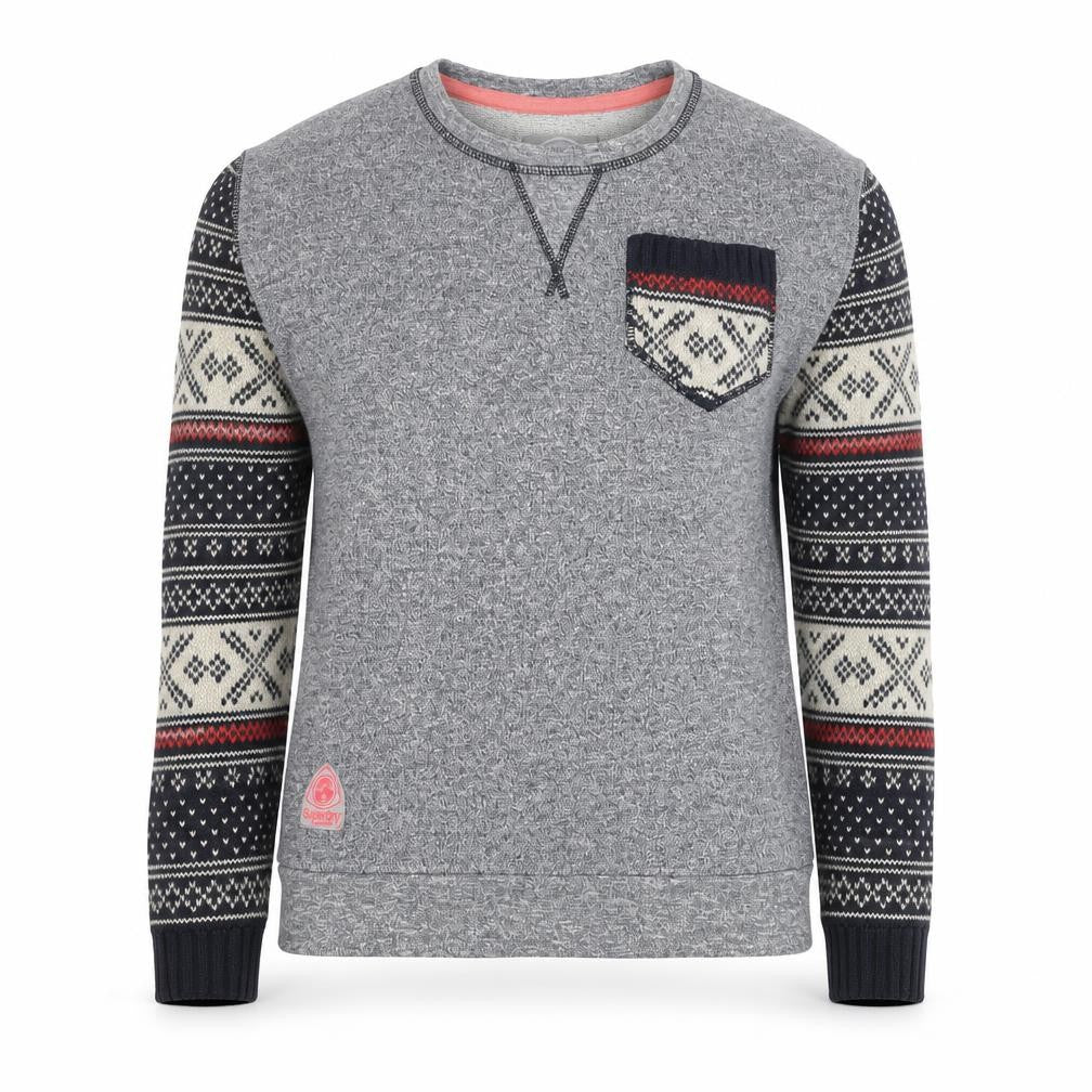 Superdry Women's Grey Fair Isle Pullover Jumper, Size S