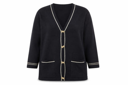 Front view of Kaleidoscope Women's Black Cardigan, V-Neck, size M