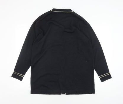 Back view of Kaleidoscope Women's Black Cardigan, V-Neck, size M