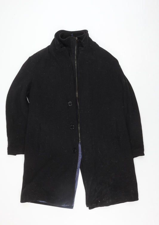 Debenhams Men's Black Wool Overcoat L Business