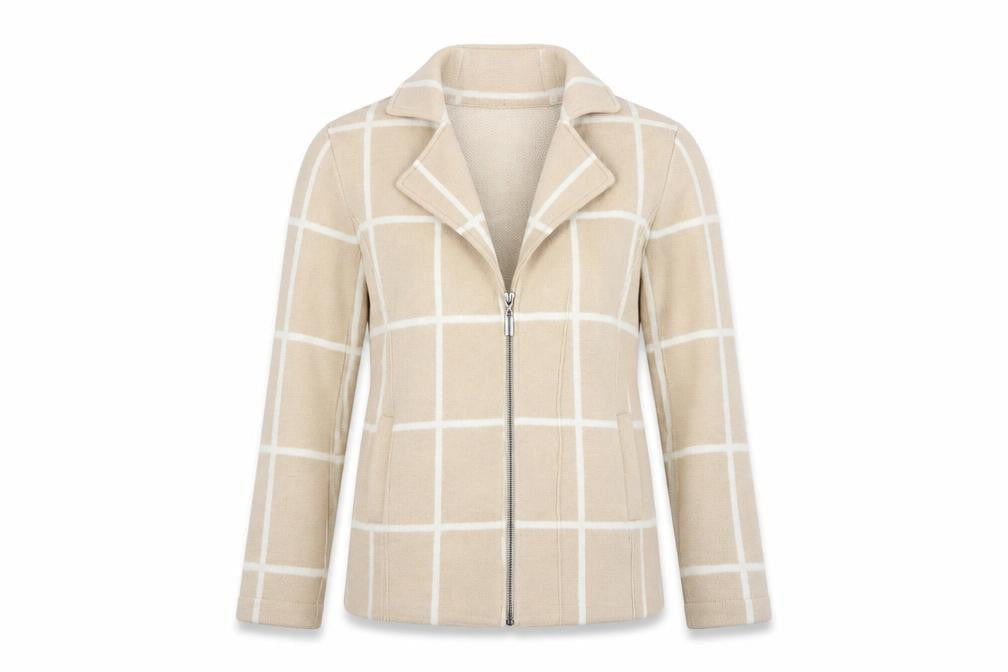Laura Ashley Women's Beige Check Knit Full Zip Jumper
