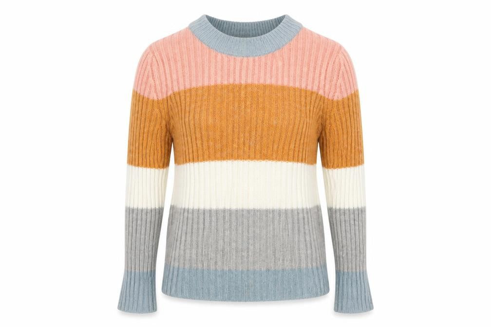 ICHI Women's Multicoloured Striped Pullover Jumper Size 8