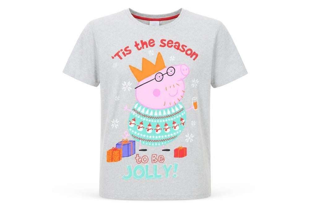 Peppa Pig Men's Christmas Grey XL Short Sleeve T-Shirt