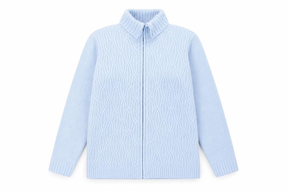 Berkertrex Women's Blue Roll Neck Full Zip Jumper
