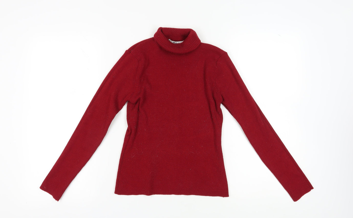 M&Co Women's Red Roll Neck Jumper Size M