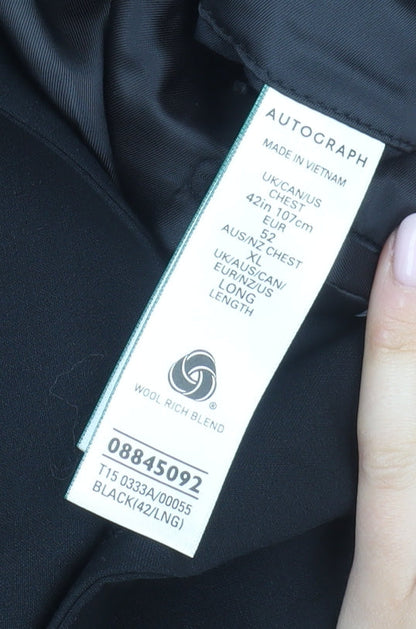 Close-up detail of Autograph Men's Black 42 Long Blazer, Wool Blend