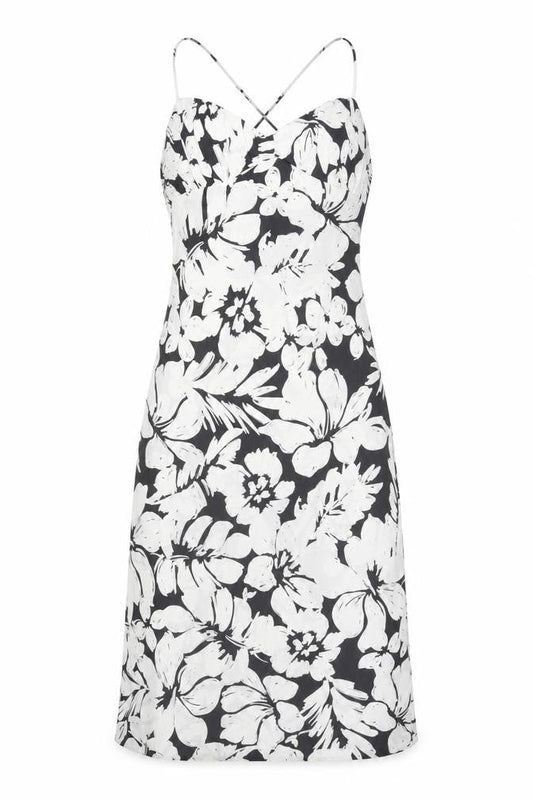 Zara Women's Black and White Floral Midi Slip Dress L