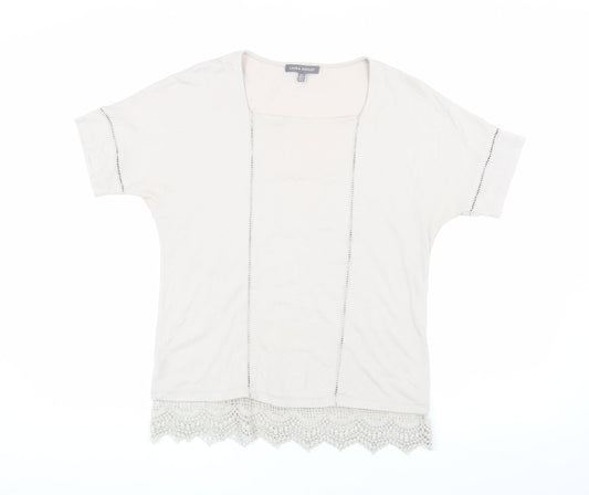 Laura Ashley Ivory Blouse, Size 8, Short Sleeve, Crochet Accent