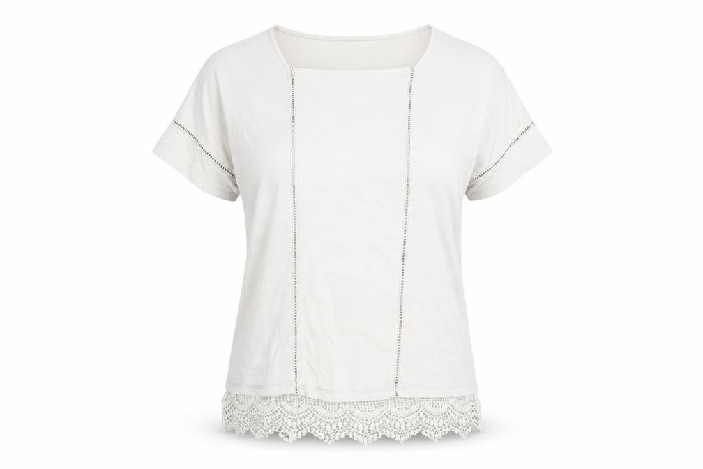Laura Ashley Ivory Blouse, Size 8, Short Sleeve, Crochet Accent