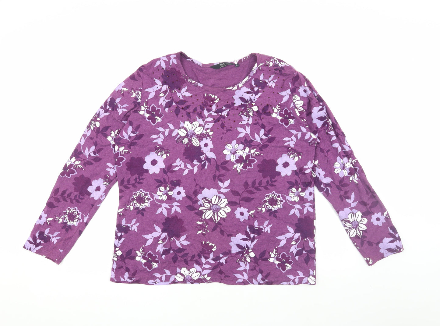 Isle Essentials Women's Purple Floral Long Sleeve T-Shirt