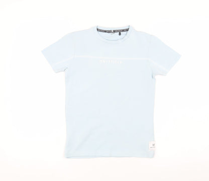 Additional front view of Holyfield girls’ blue xs basic t-shirt with logo