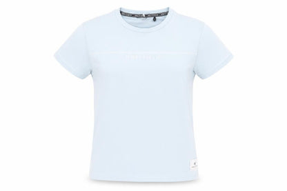 Front view of Holyfield girls’ blue xs basic t-shirt with logo