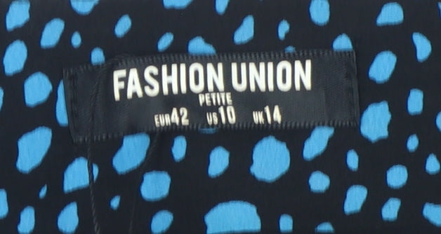 Fashion Union Women's Petite Black Blue Geometric Pencil Skirt