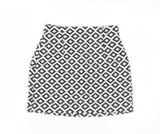 Zara Women Black White Geometric Pencil Skirt S
