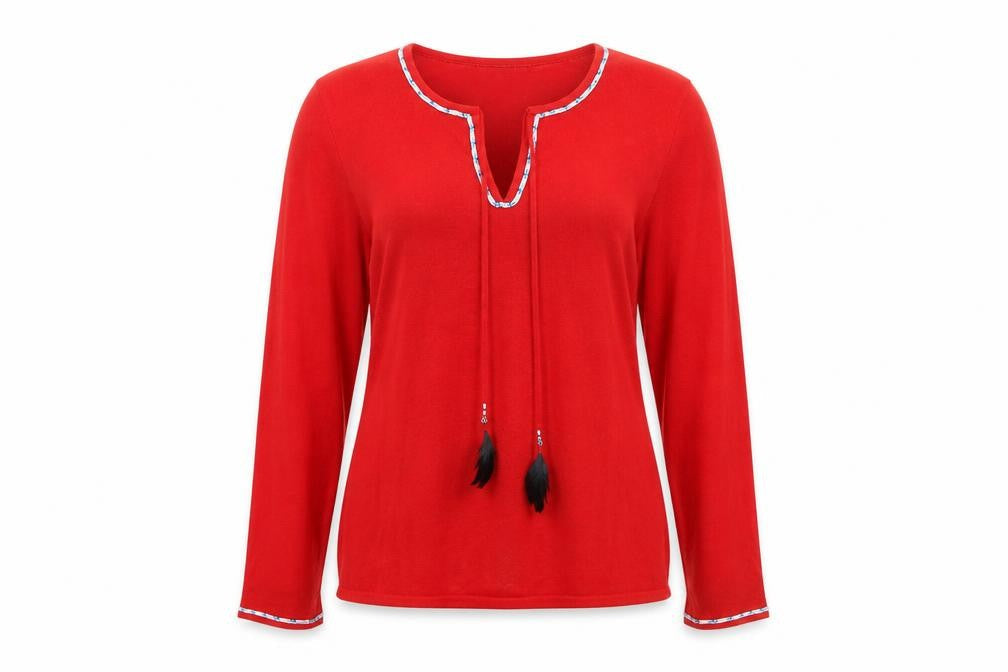 Oasis Women's Red Tunic Size 14 with Tasselled Accents