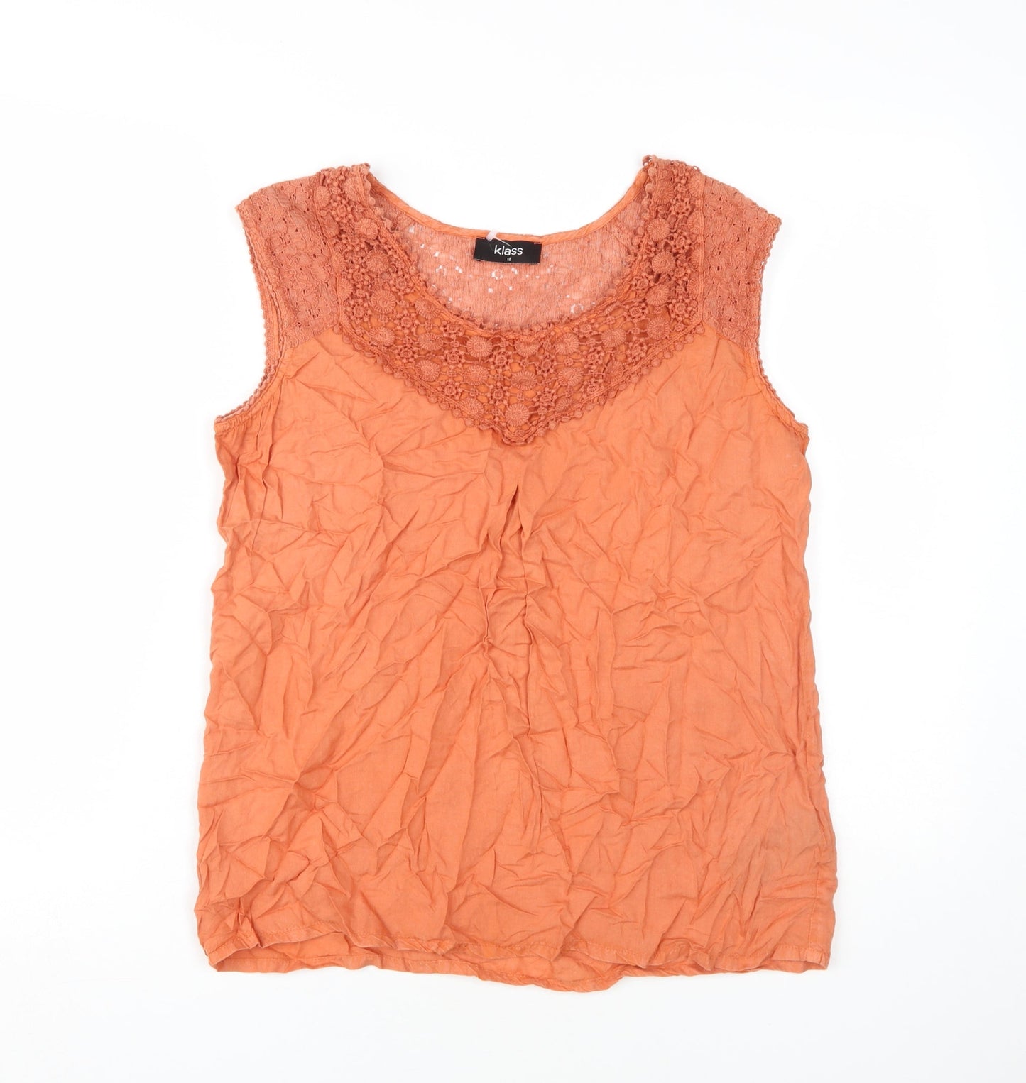 Klass Women's Orange Sleeveless Crochet Blouse