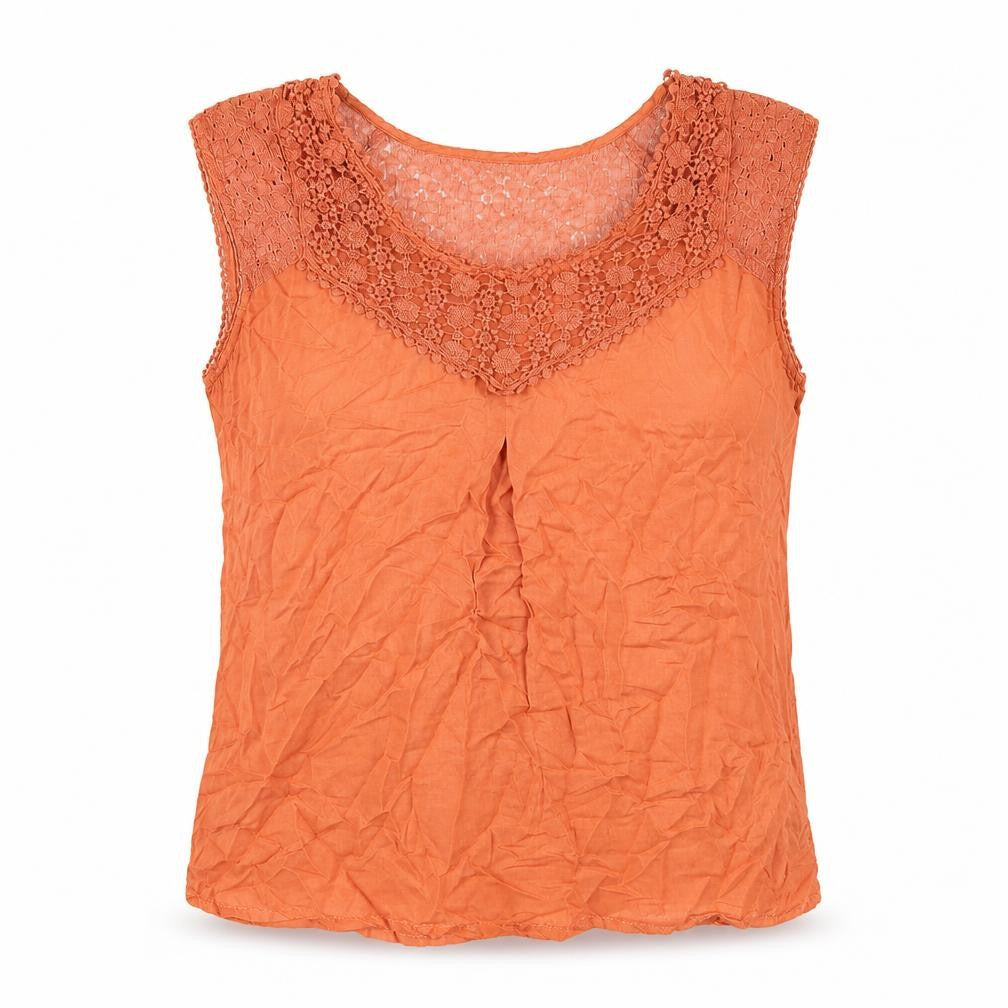 Klass Women's Orange Sleeveless Crochet Blouse